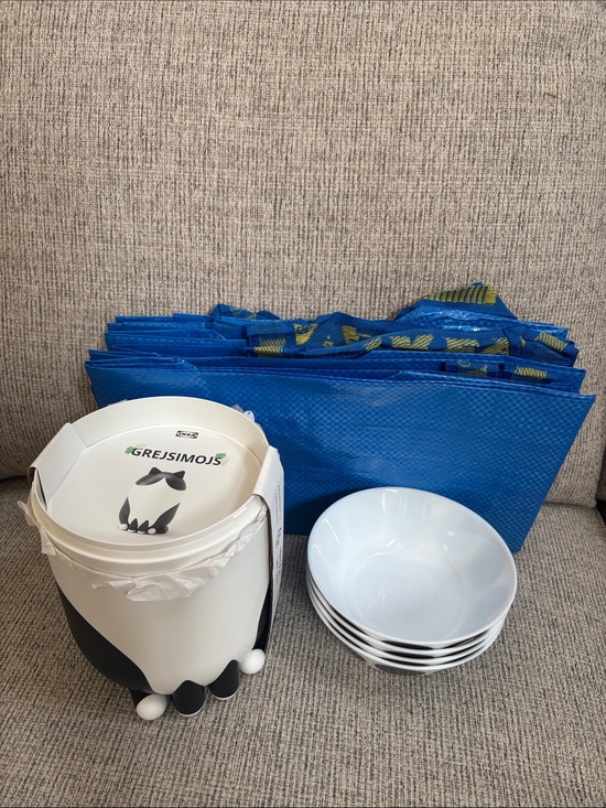 Other - 9pc IKEA lot: 4 blue frakta bags, 4 polka dot glass bowls & cat container NEW❗️